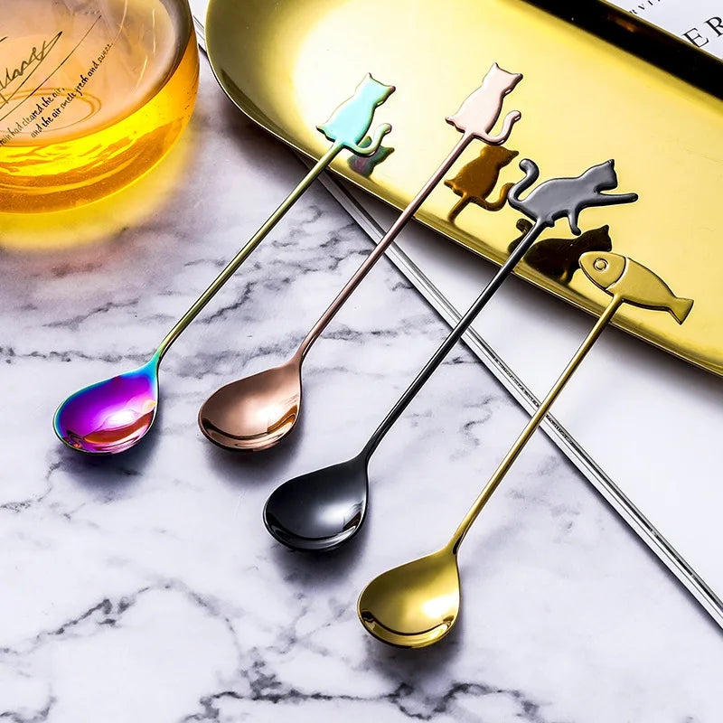 Mini 304 Metal Coffee Spoon in Cute Cat Shape - Versatile Kitchen Tableware for Dessert, Snack, Ice Cream, and Tea
