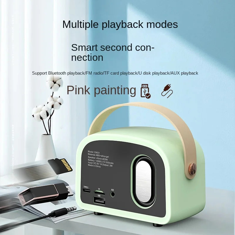 Vintage DW21 Mini Bluetooth Speaker: Portable Stereo Subwoofer, Elegant Home Décor, High-Quality Sound for Classical Music Playback