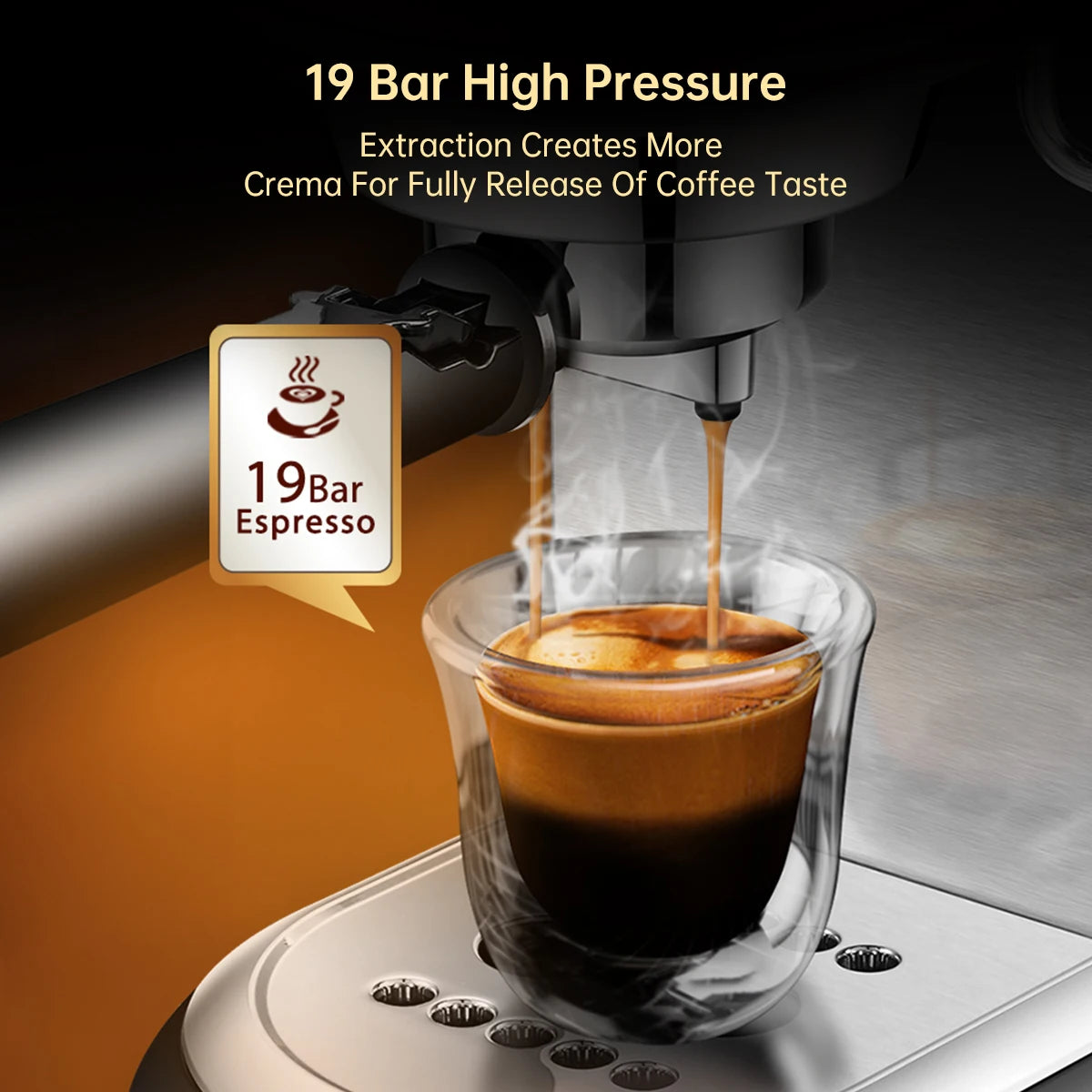 HiBREW Slim Semi-Automatic Stainless Steel Coffee Maker with 19 Bar Pressure for ESE POD, Powder Espresso, and Cappuccino - Hot Water H11 Machine