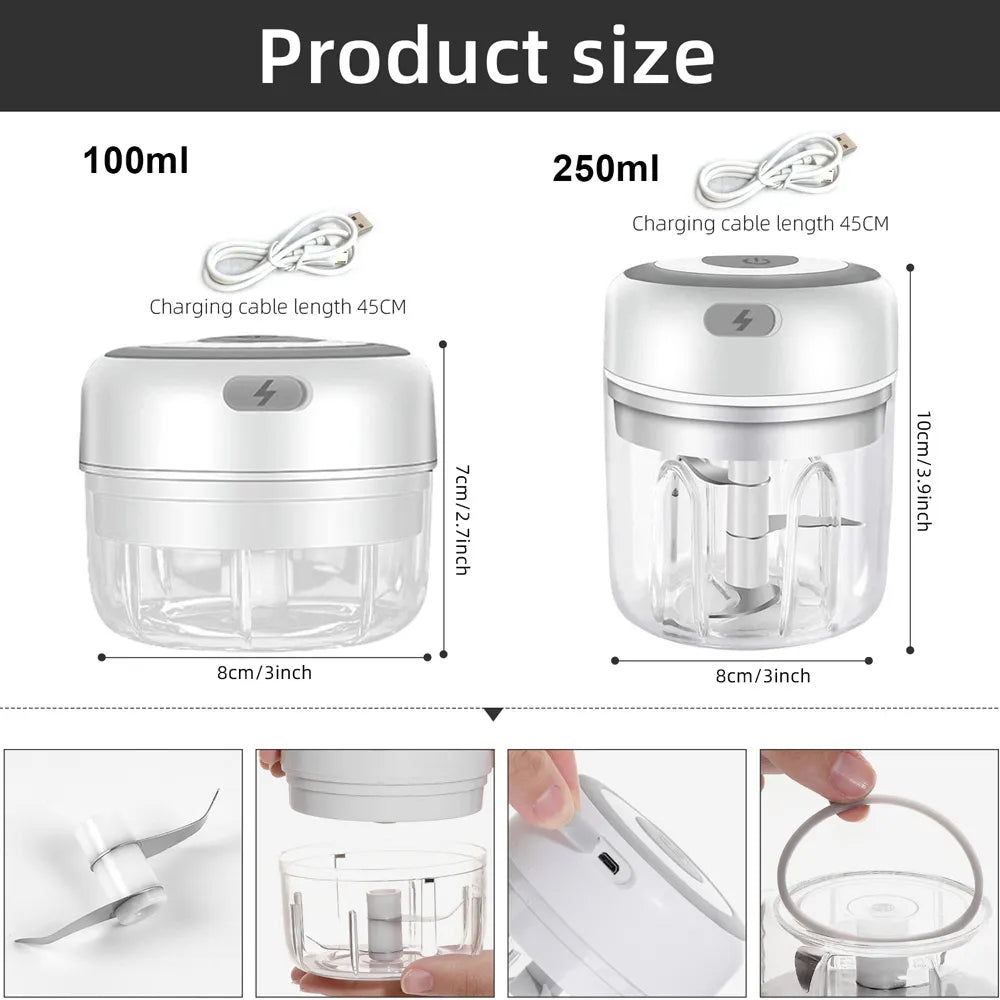 Electric Mini Food Chopper - USB Portable Garlic Masher, Meat Grinder, Vegetable Chopper for Kitchen Gadgets
