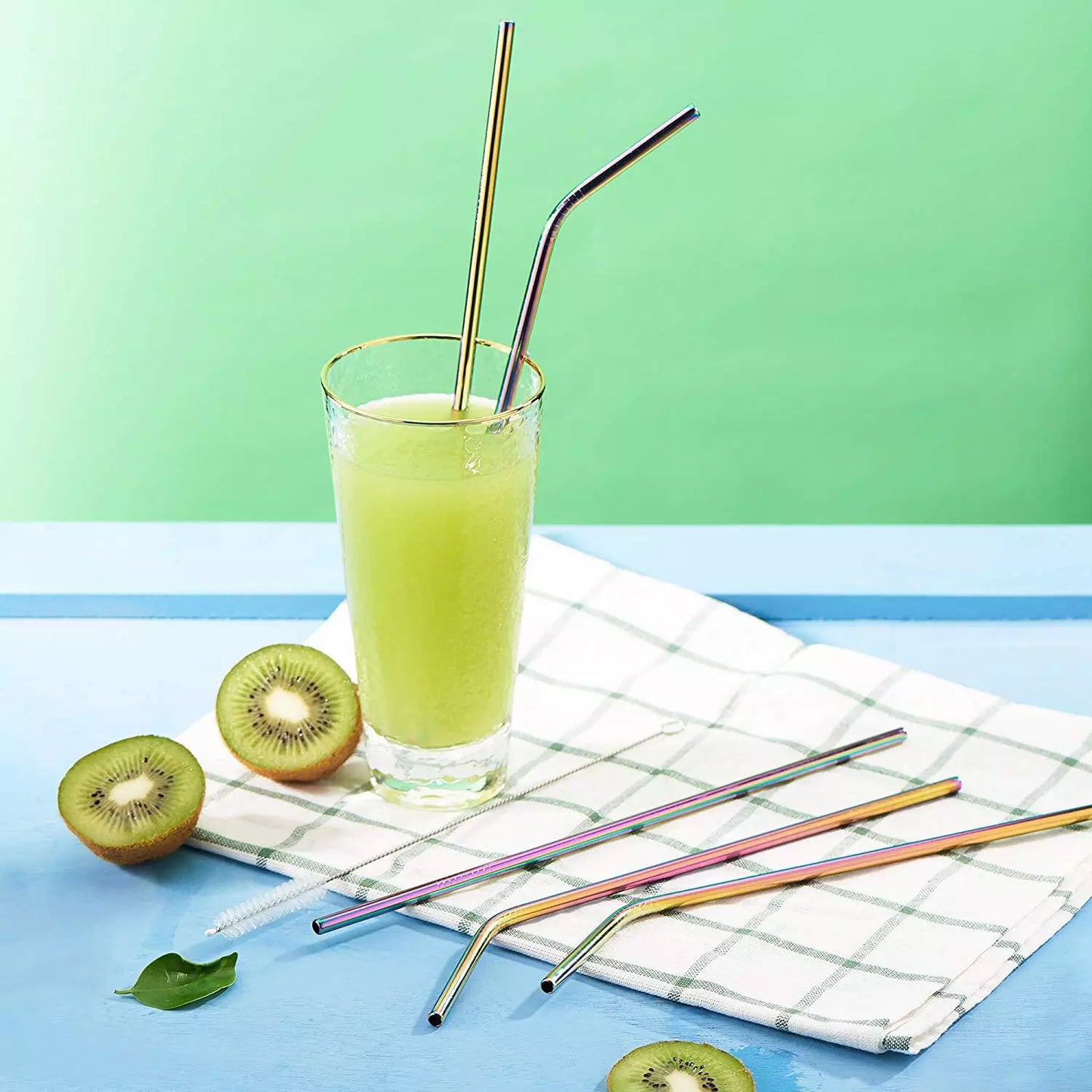 Reusable 304 Stainless Steel Rainbow Straws Set - Eco-Friendly Drinking Straws Ideal for Party Beverages and Milkshakes with Cleaning Brush, Drinkware Accessories