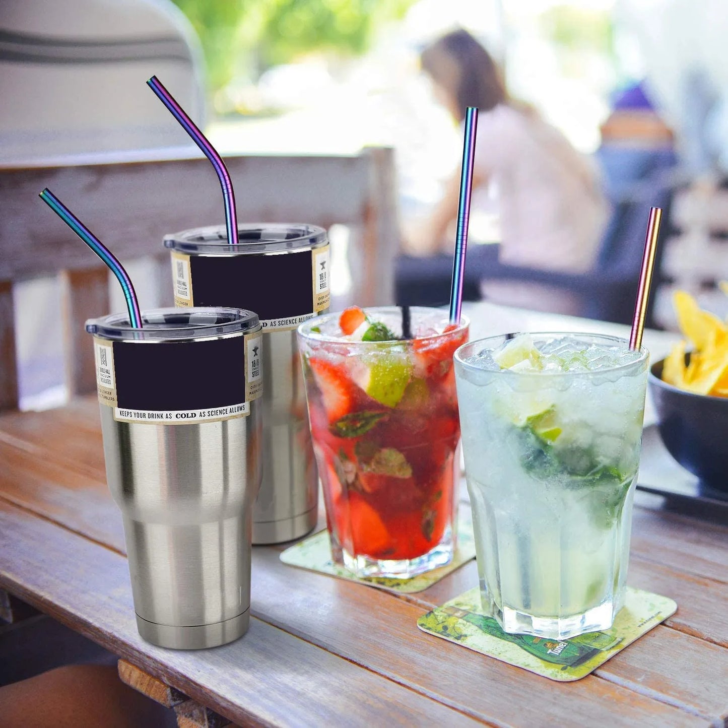 Reusable 304 Stainless Steel Rainbow Straws Set - Eco-Friendly Drinking Straws Ideal for Party Beverages and Milkshakes with Cleaning Brush, Drinkware Accessories