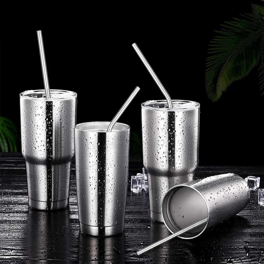 Reusable 304 Stainless Steel Rainbow Straws Set - Eco-Friendly Drinking Straws Ideal for Party Beverages and Milkshakes with Cleaning Brush, Drinkware Accessories
