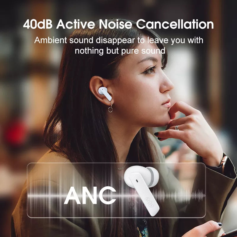 QCY HT05 ANC Wireless Earbuds - Bluetooth 5.2, 40dB Noise Cancelling, 6-Mic HD Call, Transparency Mode