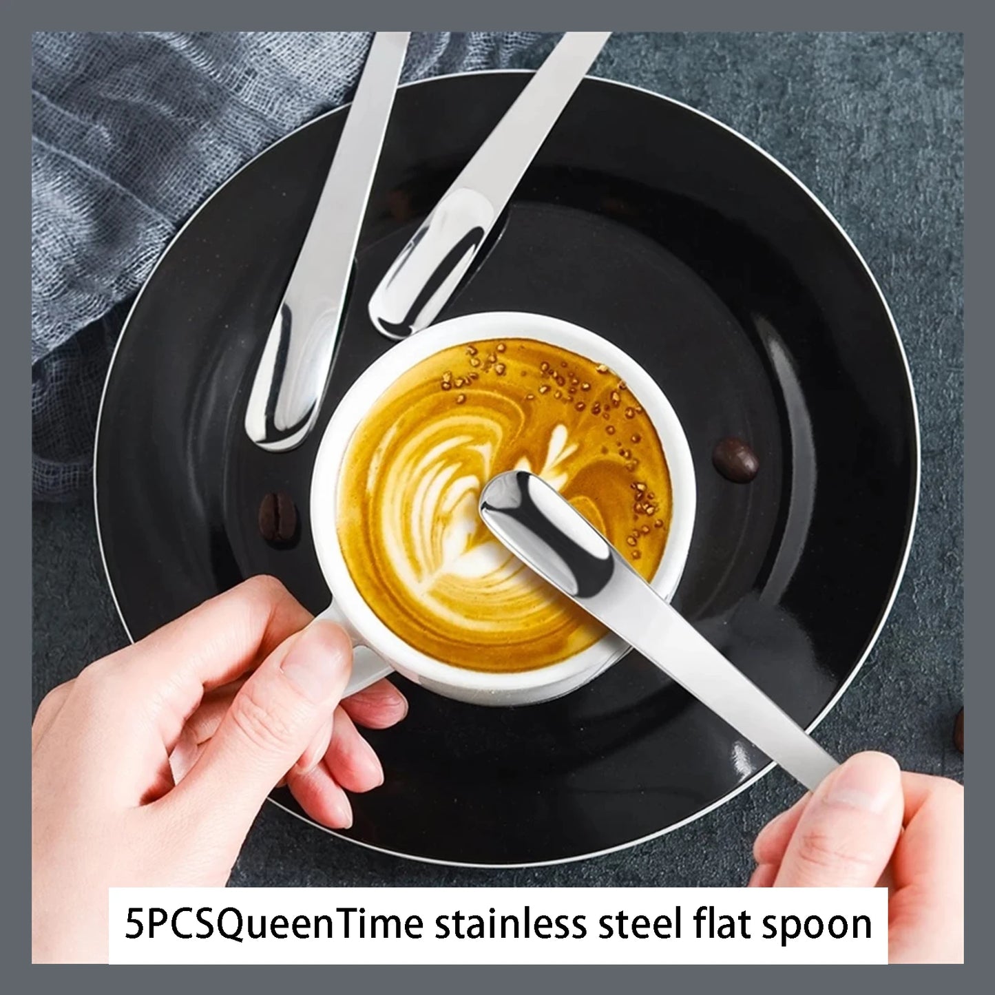 6-Piece Stainless Steel Coffee Spoon Set - Small Flat Dessert Scoops, Mixer Stirring Bar Spoons for Kitchen Tableware