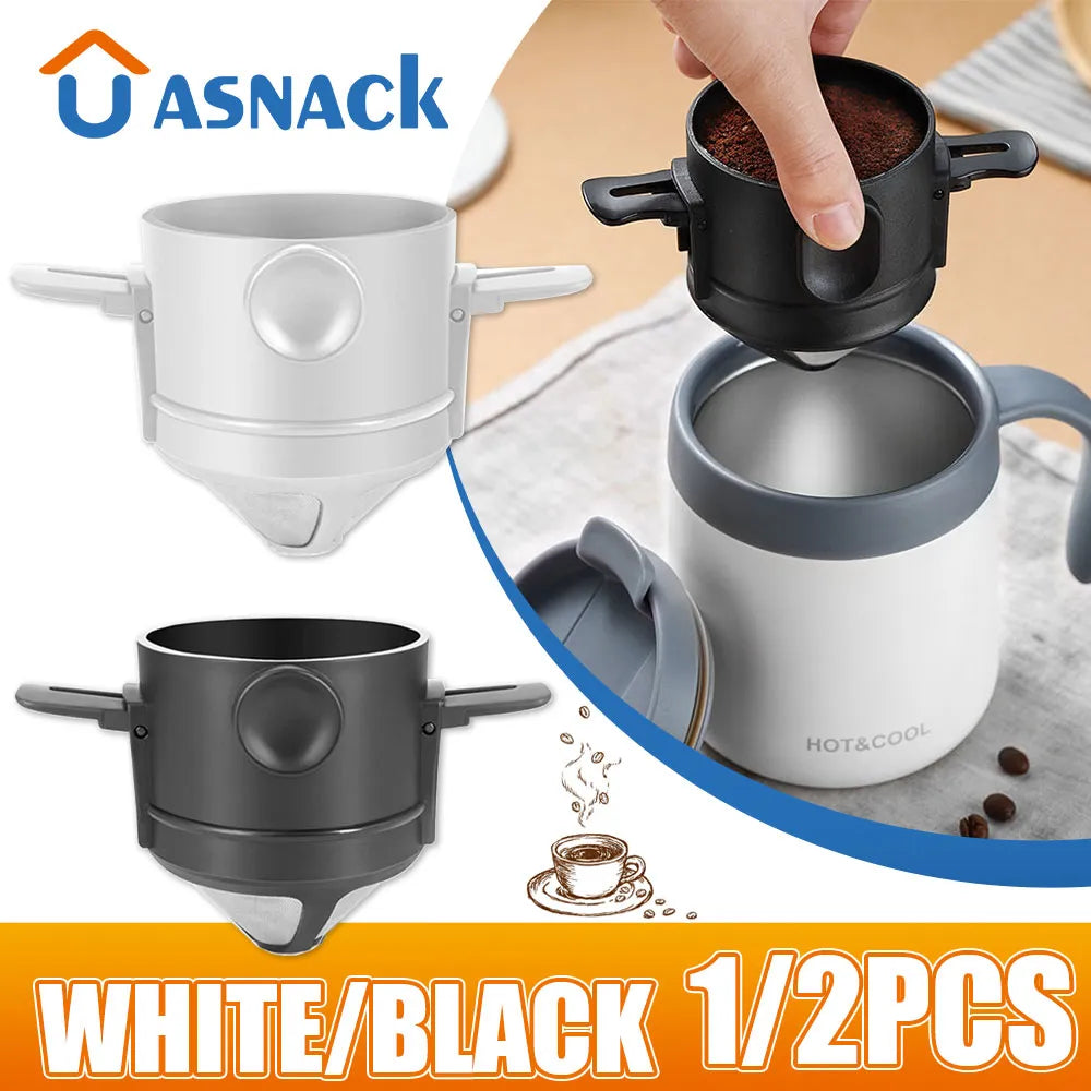 Stainless Steel Portable Foldable Coffee Filter - Easy Clean, Reusable, Paperless Pour Over Holder, Coffee Dripper