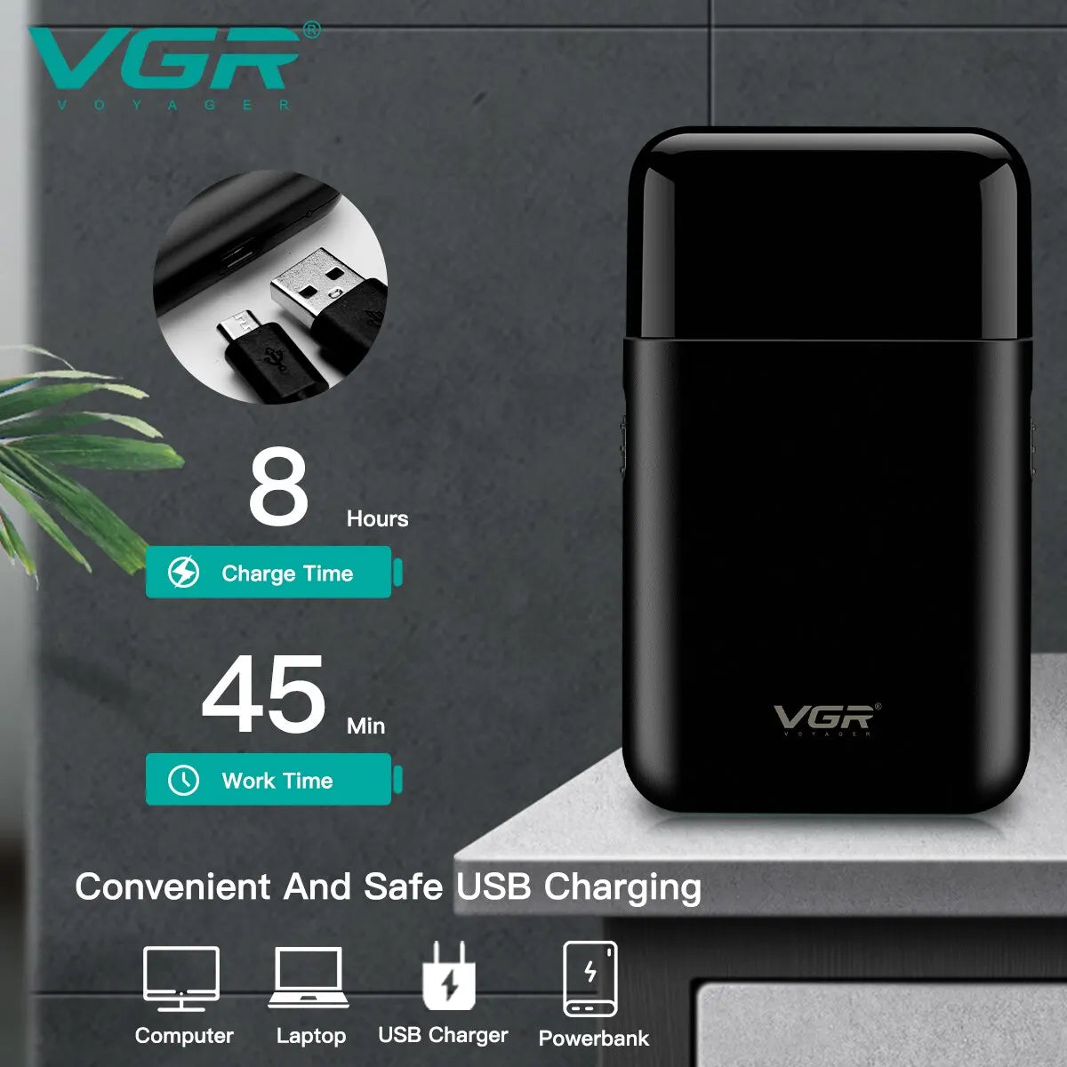VGR V-390 Professional Electric Shaver and Beard Trimmer - Portable, USB Chargeable Mini Shaving Machine for Men