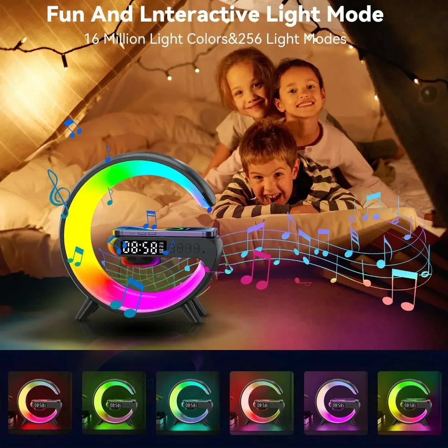 15W Fast Wireless Charger with Bluetooth Speaker, Alarm Clock, and Stylish Smart Lamp - Ideal Home Decor & Gift for Girls