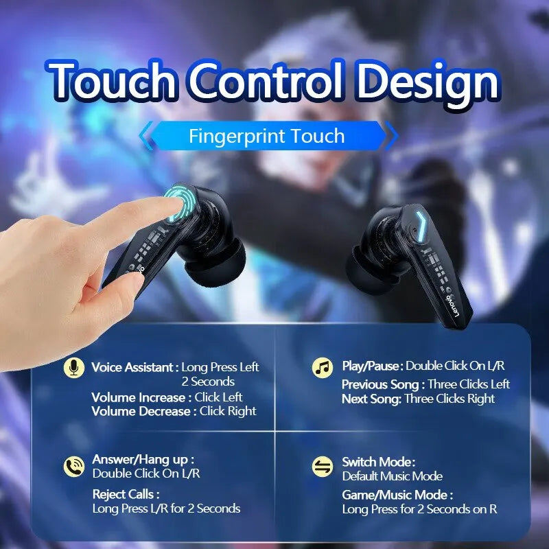 Lenovo GM2 Pro Wireless Gaming Earphones - Bluetooth 5.3, In-Ear Sports Headset, 30hr Battery, Low Latency, Dual Mode Music, New