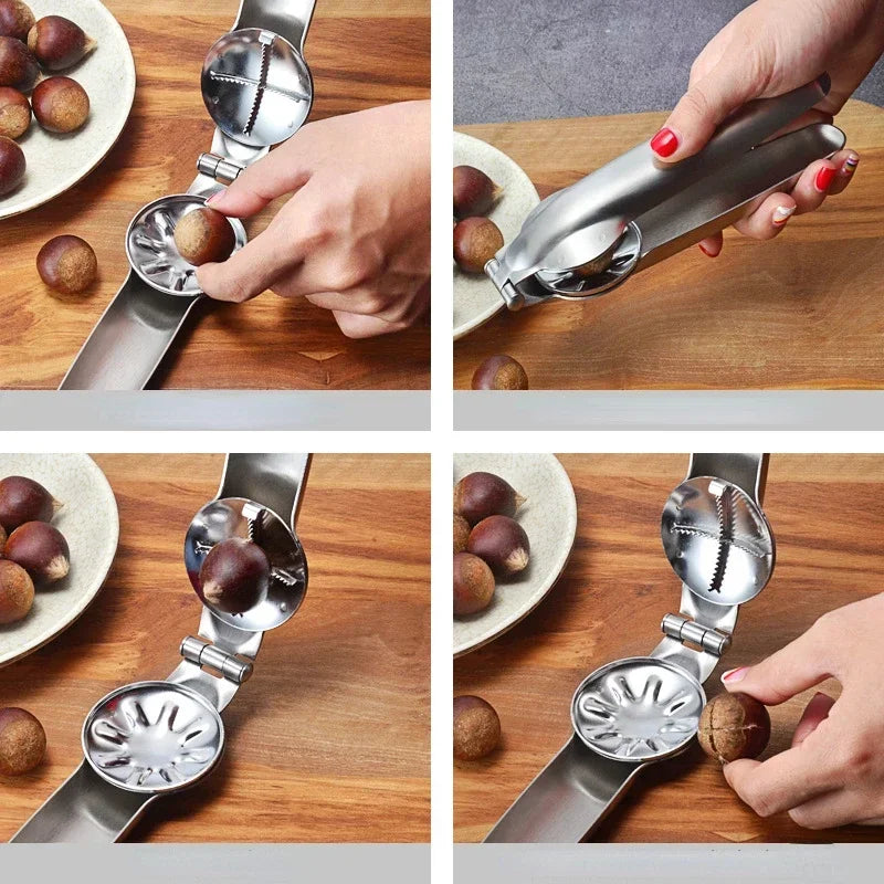 Stainless Steel Chestnut Opener - Nut Cracker Sheller Tool with Walnut Pliers - Chestnut Cutter and Opener - Kitchen Gadgets and Accessories