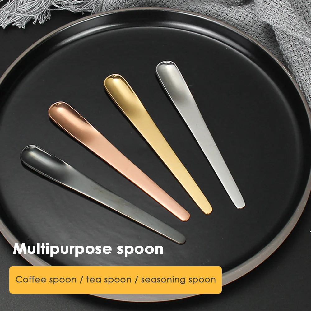 6-Piece Stainless Steel Coffee Spoon Set - Small Flat Dessert Scoops, Mixer Stirring Bar Spoons for Kitchen Tableware