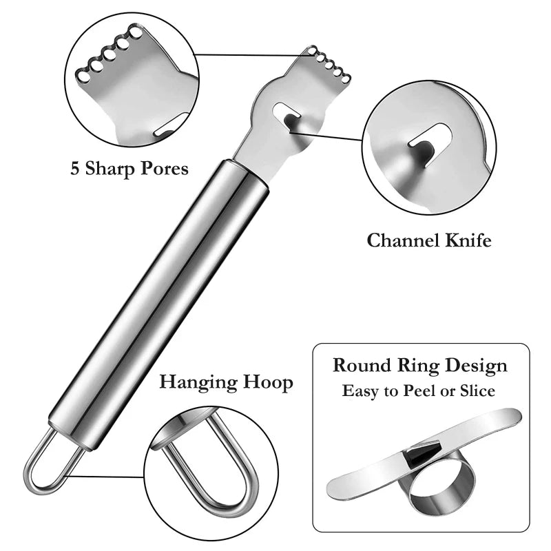 Stainless Steel Lemon Zester & Grater with Orange Peeler - Citrus Fruit Peeling Knife, Kitchen Gadgets & Bar Accessories
