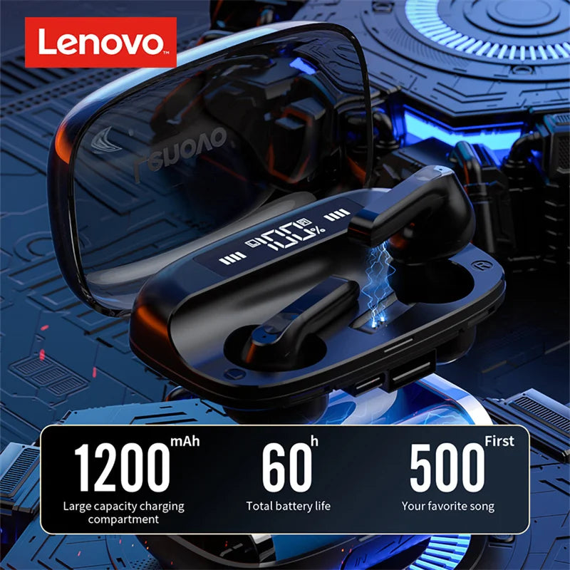 Lenovo QT81 Wireless Gaming Headset with 1200mAh, 60-Hour Playtime, Bluetooth 5.0, Stereo Bass, Dual Mic & AI Noise Reduction