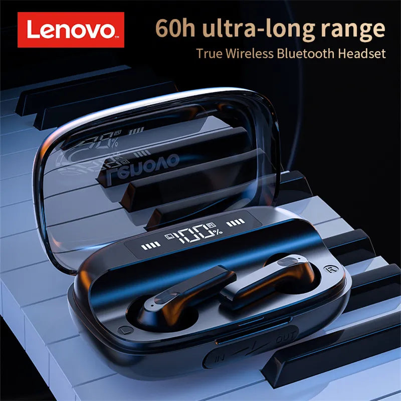Lenovo QT81 Wireless Gaming Headset with 1200mAh, 60-Hour Playtime, Bluetooth 5.0, Stereo Bass, Dual Mic & AI Noise Reduction