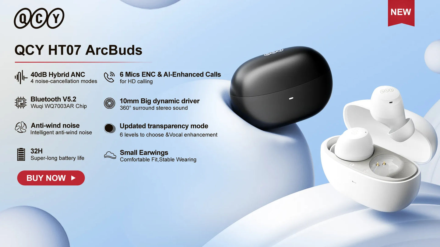QCY T20 TWS Bluetooth 5.3 Wireless Earbuds - Low Latency, HIFI Sound, 13mm Driver, Quad-Microphone ENC for HD Calls