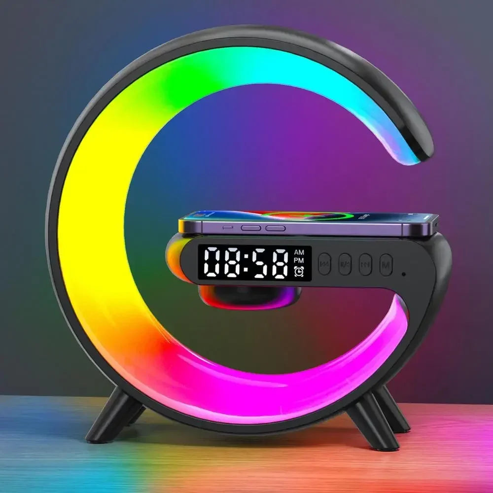15W Fast Wireless Charger with Bluetooth Speaker, Alarm Clock, and Stylish Smart Lamp - Ideal Home Decor & Gift for Girls