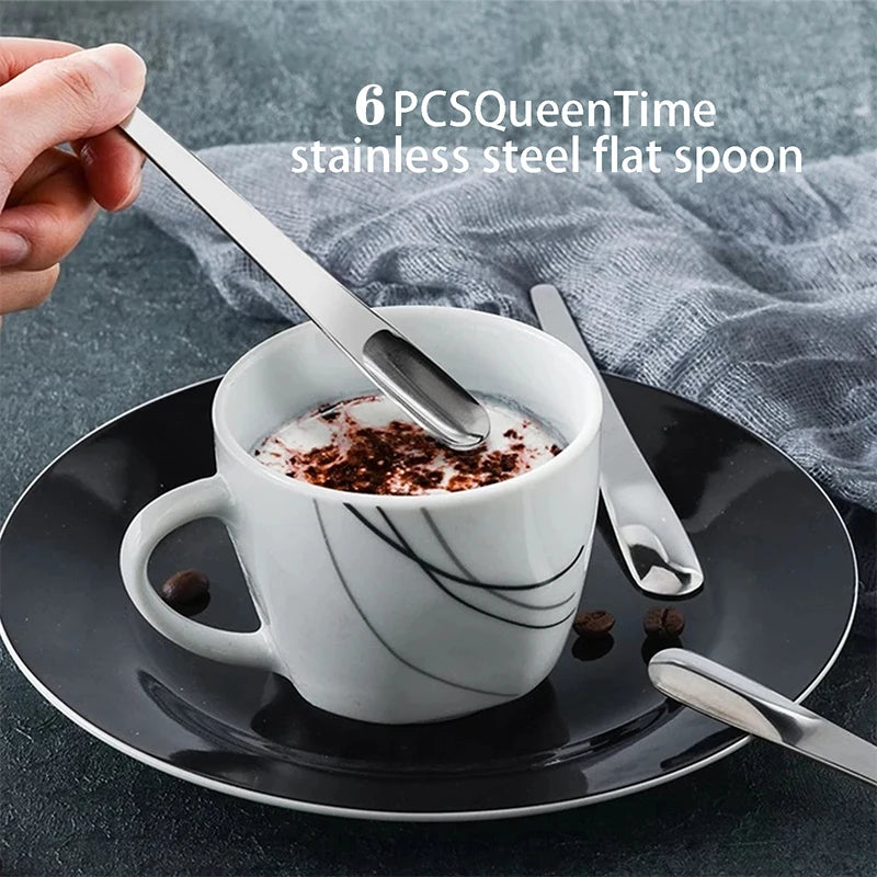 6-Piece Stainless Steel Coffee Spoon Set - Small Flat Dessert Scoops, Mixer Stirring Bar Spoons for Kitchen Tableware