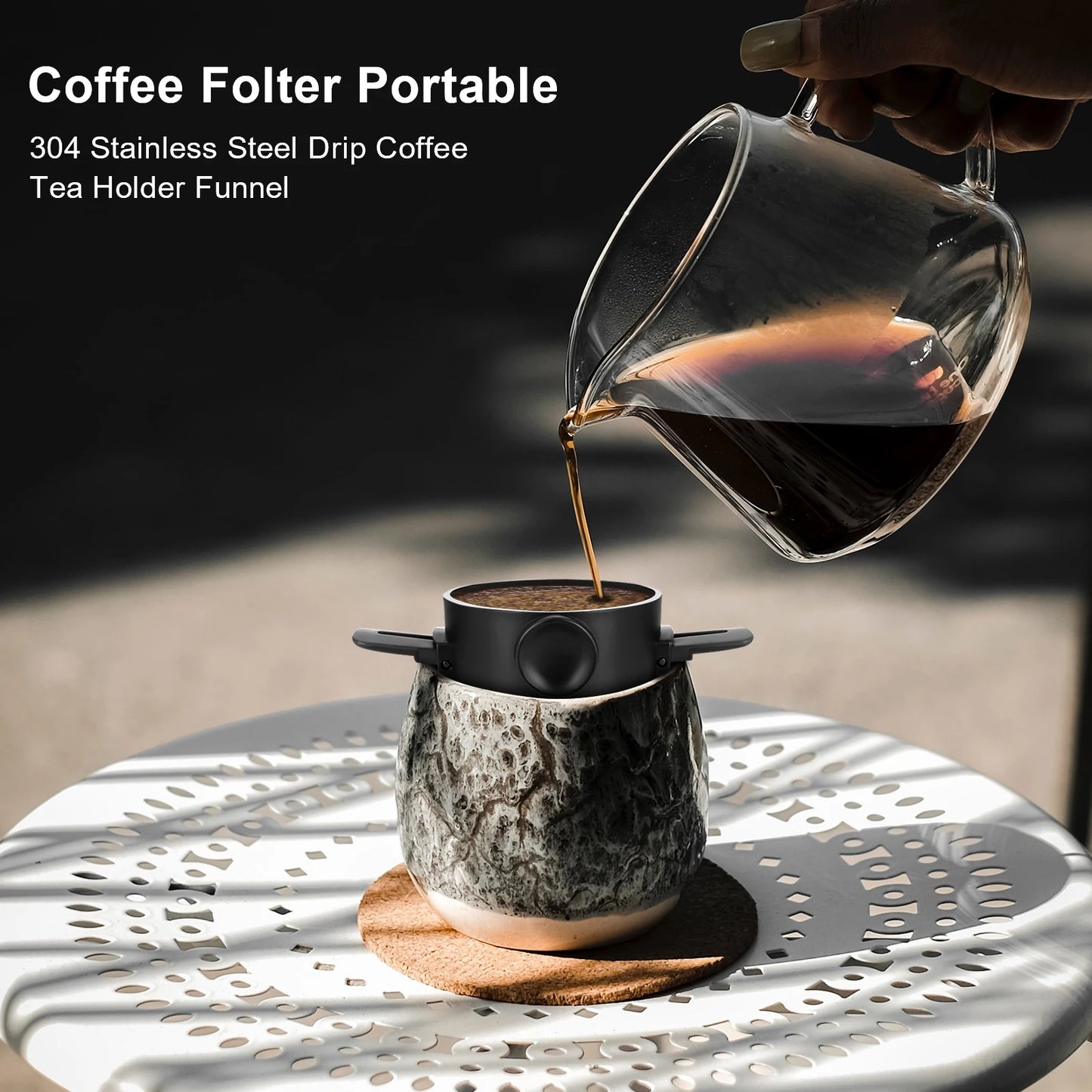 Stainless Steel Portable Foldable Coffee Filter - Easy Clean, Reusable, Paperless Pour Over Holder, Coffee Dripper
