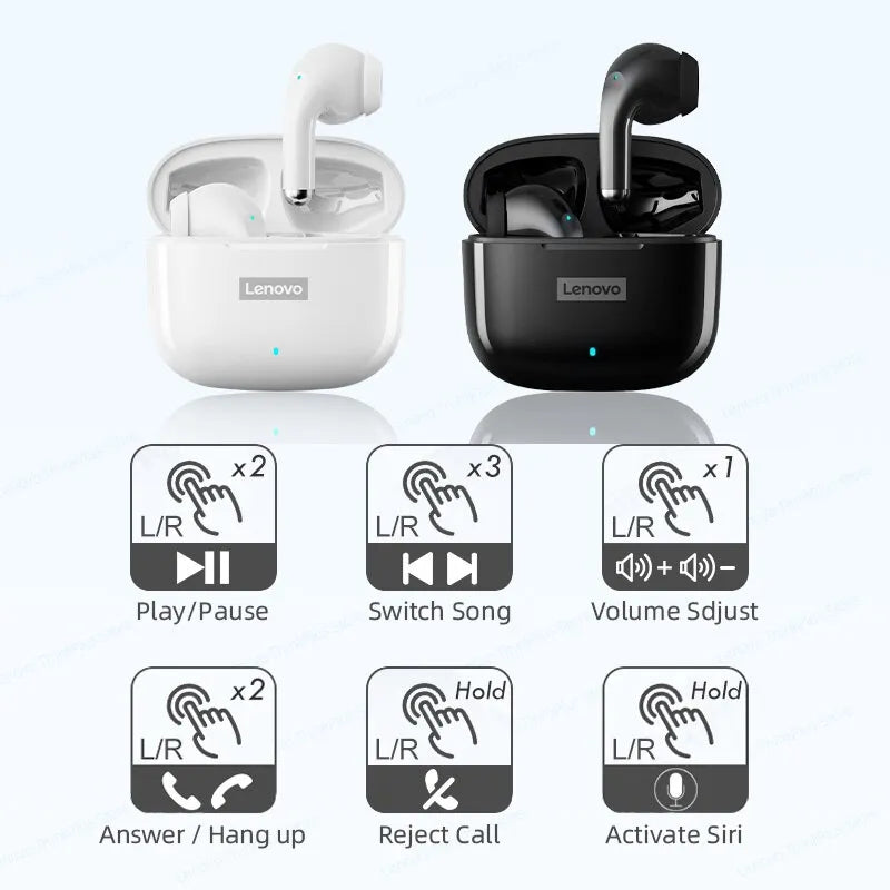 Lenovo LP40 Pro Wireless Earphones - Bluetooth 5.0, Waterproof Sports Headphones, Mic Touch Control, TWS Headset