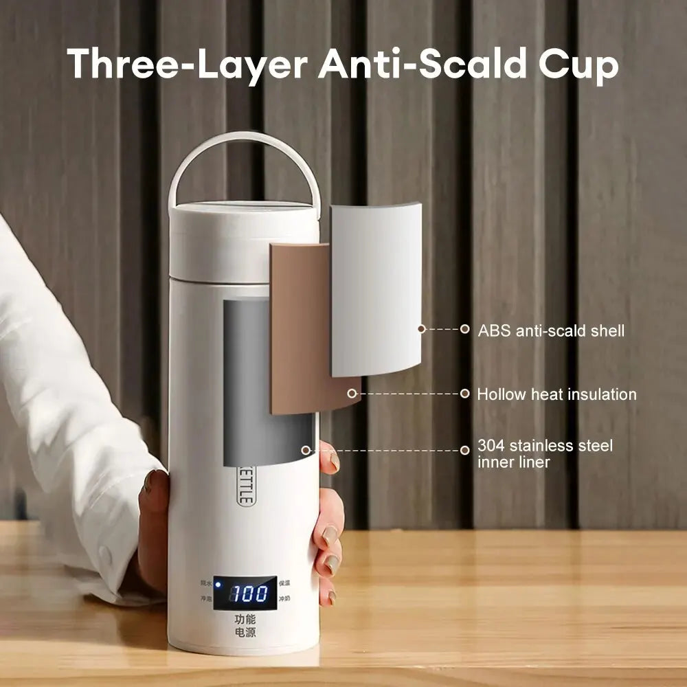 Portable Electric Heating Kettle - LED Multi-Function Automatic Thermostatic Cup for Travel
