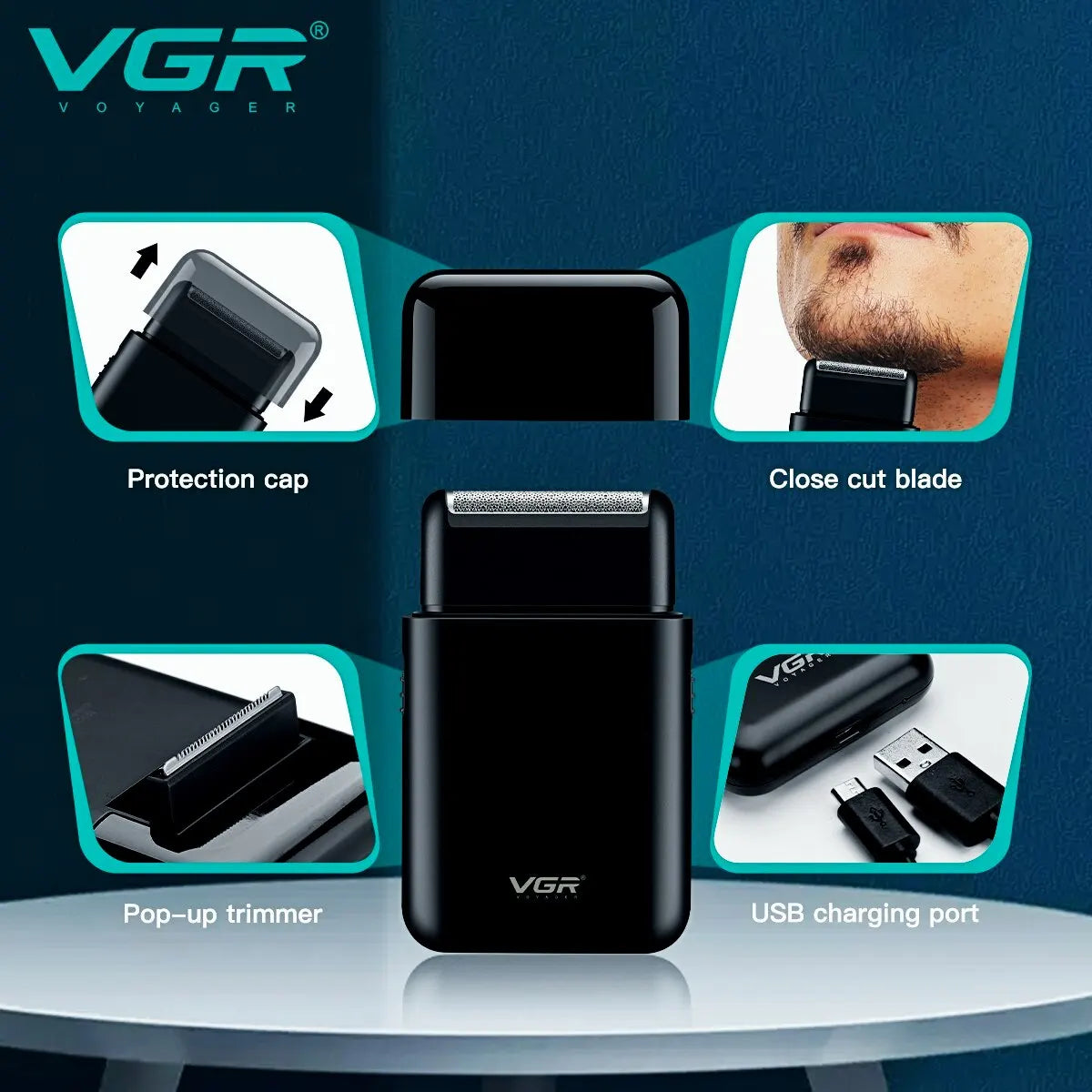 VGR V-390 Professional Electric Shaver and Beard Trimmer - Portable, USB Chargeable Mini Shaving Machine for Men