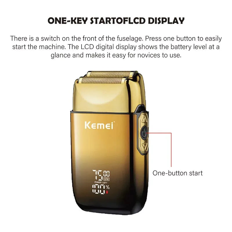 Kemei All-Metal Electric Razors for Men - Cordless USB Rechargeable Foil Shavers with LCD Display and Integrated Beard Trimmer