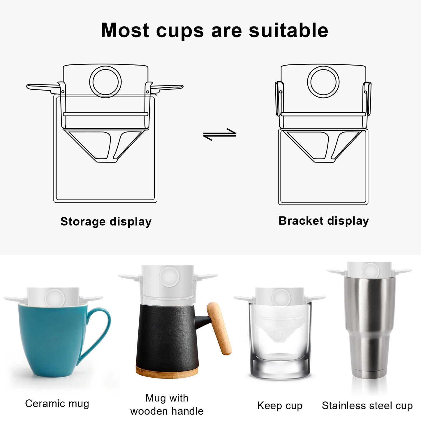 Stainless Steel Portable Foldable Coffee Filter - Easy Clean, Reusable, Paperless Pour Over Holder, Coffee Dripper