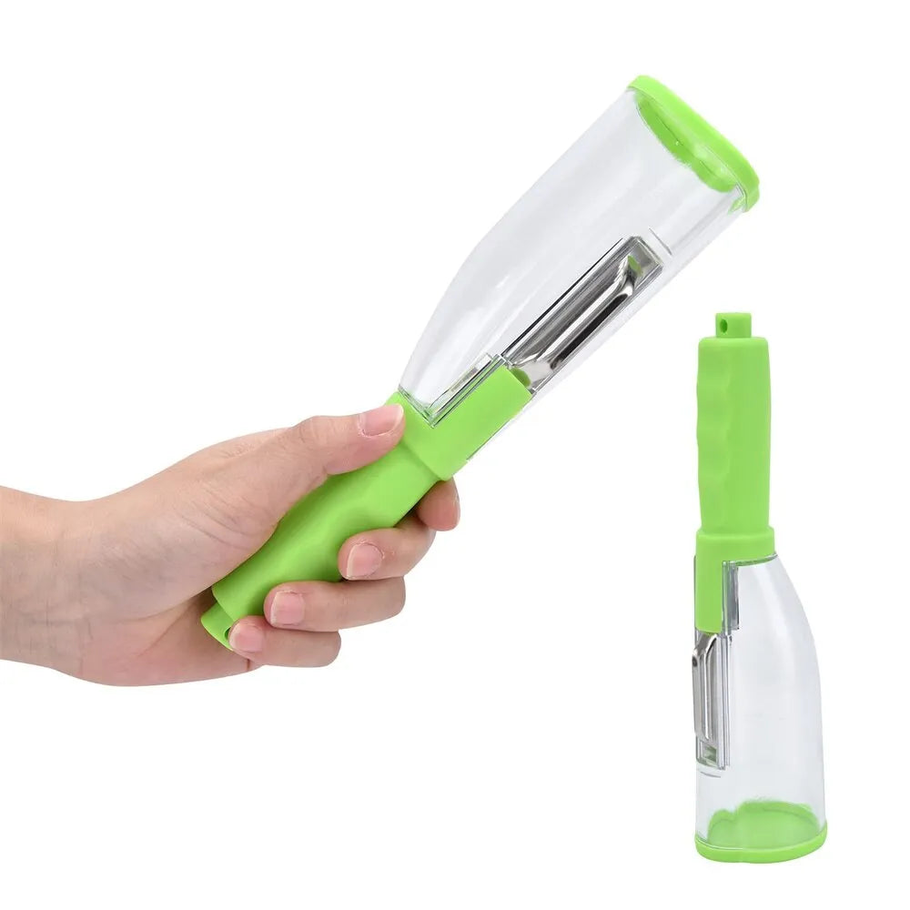 Stainless Steel Vegetable Peeler with Container – Kitchen Gadget for Effortless Potato Peeling, Julienne Cuts, Veggies, and Fruits