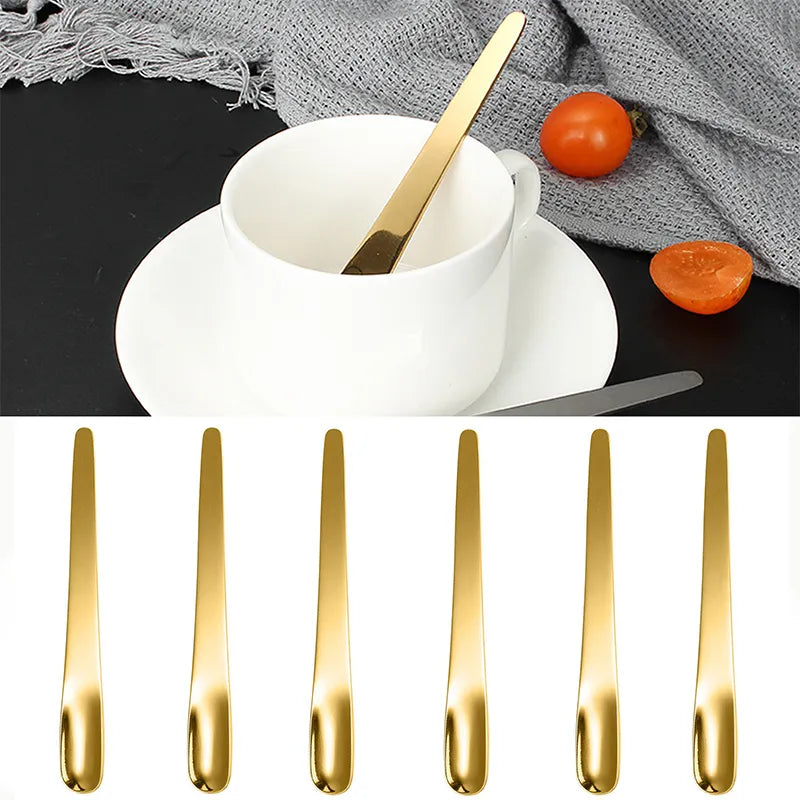6-Piece Stainless Steel Coffee Spoon Set - Small Flat Dessert Scoops, Mixer Stirring Bar Spoons for Kitchen Tableware