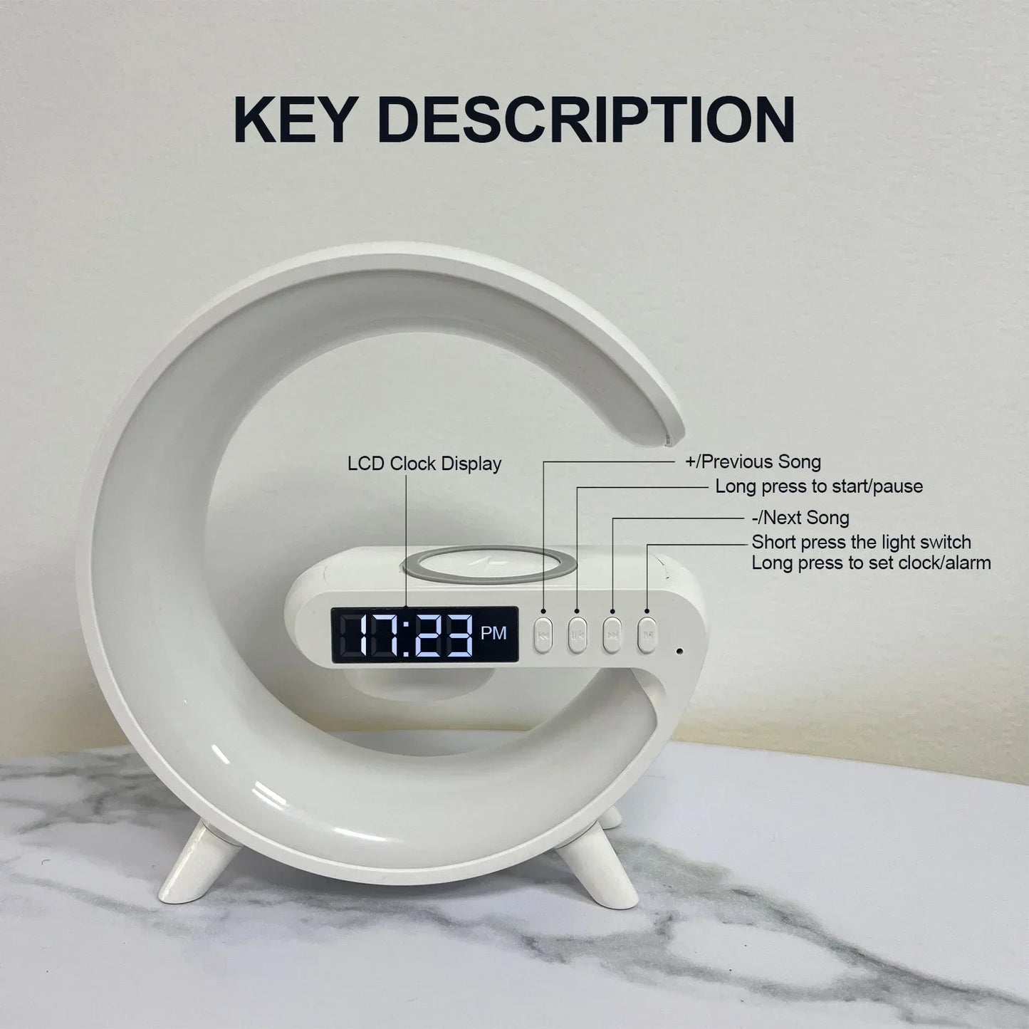 15W Fast Wireless Charger with Bluetooth Speaker, Alarm Clock, and Stylish Smart Lamp - Ideal Home Decor & Gift for Girls