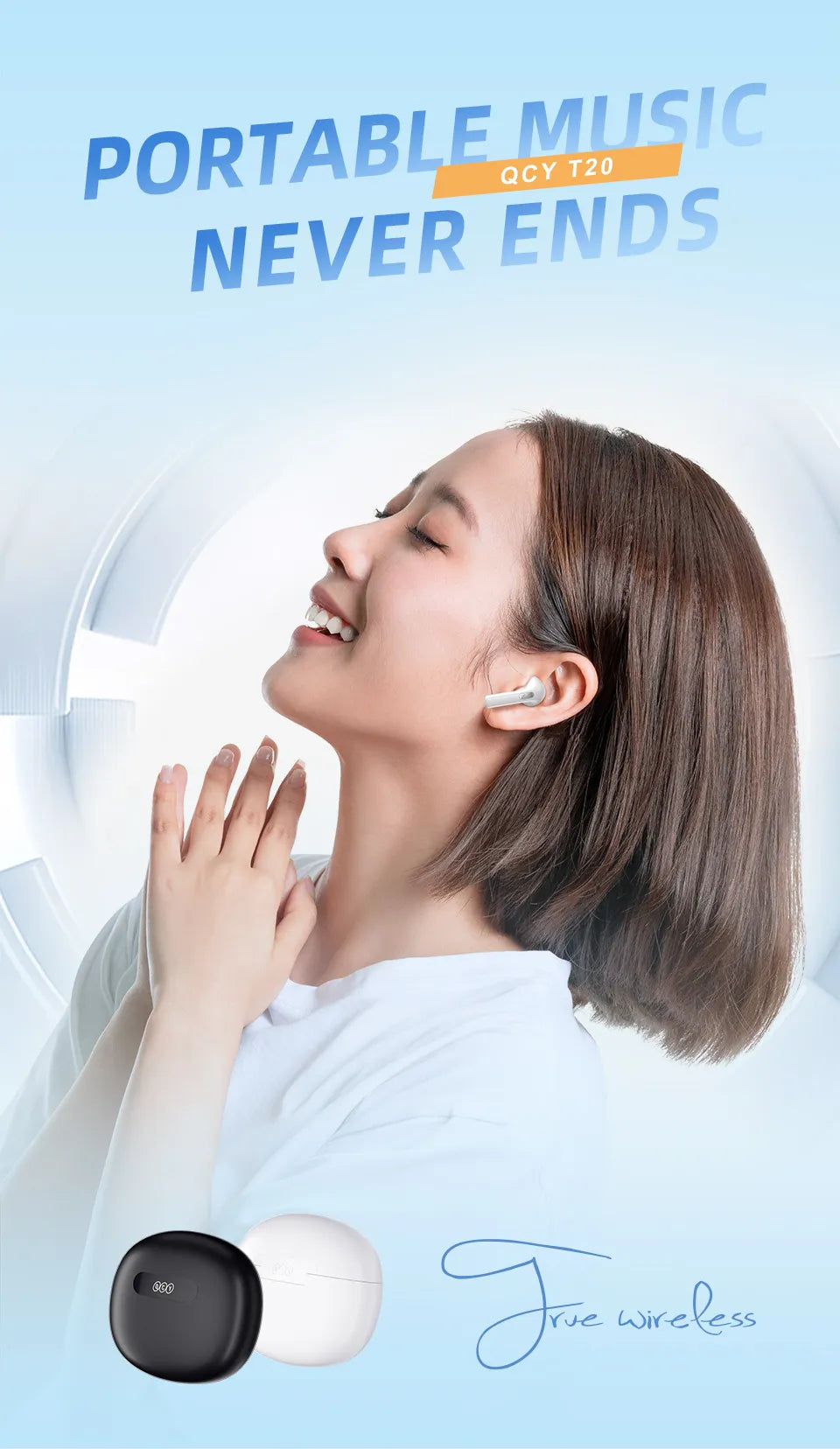 QCY T20 TWS Bluetooth 5.3 Wireless Earbuds - Low Latency, HIFI Sound, 13mm Driver, Quad-Microphone ENC for HD Calls