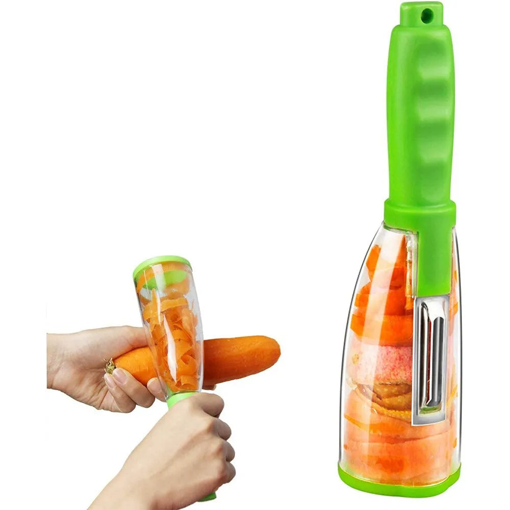Stainless Steel Vegetable Peeler with Container – Kitchen Gadget for Effortless Potato Peeling, Julienne Cuts, Veggies, and Fruits