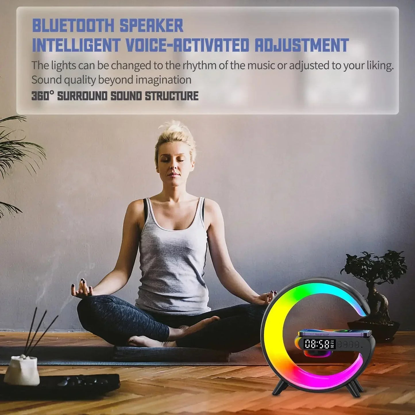 15W Fast Wireless Charger with Bluetooth Speaker, Alarm Clock, and Stylish Smart Lamp - Ideal Home Decor & Gift for Girls