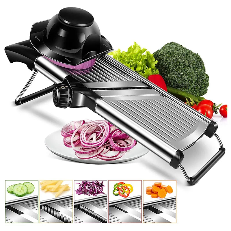 Professional Adjustable Mandoline Slicer - 304 Stainless Steel Vegetable Cutter and Grater with Blades - Premium Kitchen Gadgets