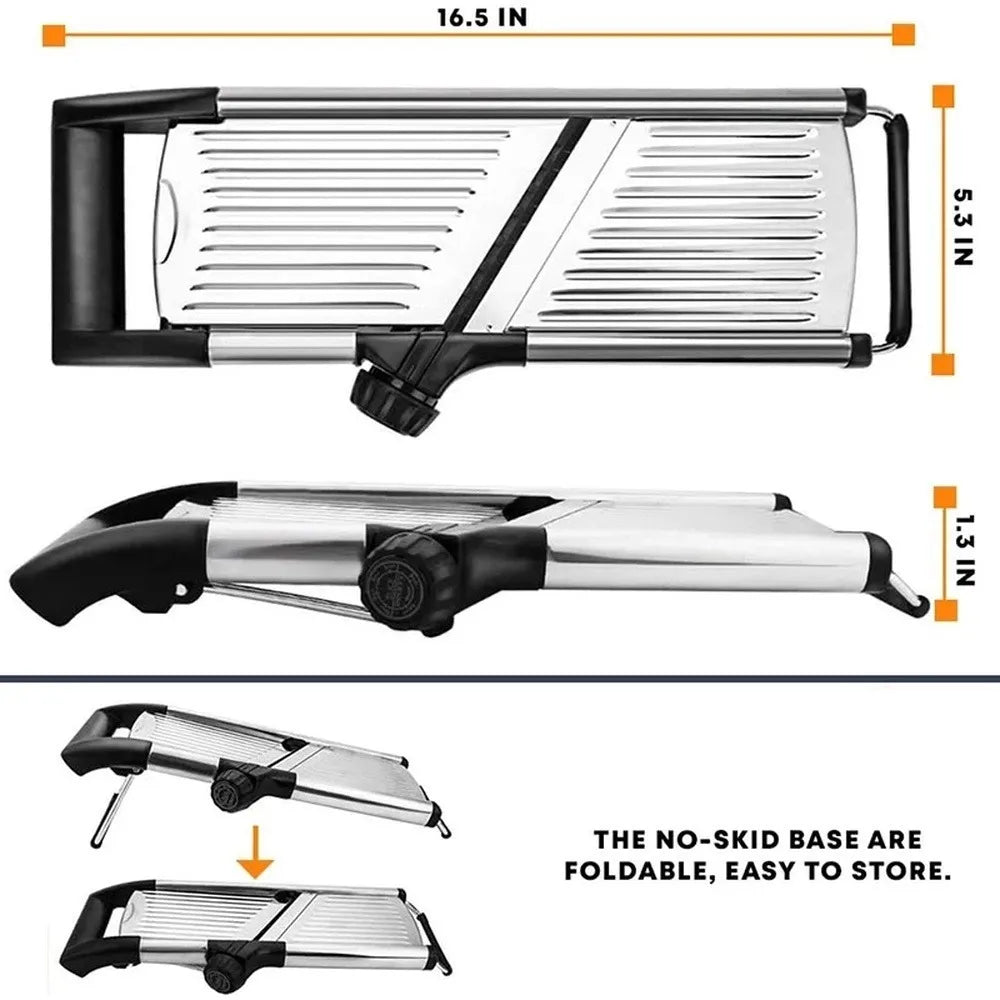 Professional Adjustable Mandoline Slicer - 304 Stainless Steel Vegetable Cutter and Grater with Blades - Premium Kitchen Gadgets