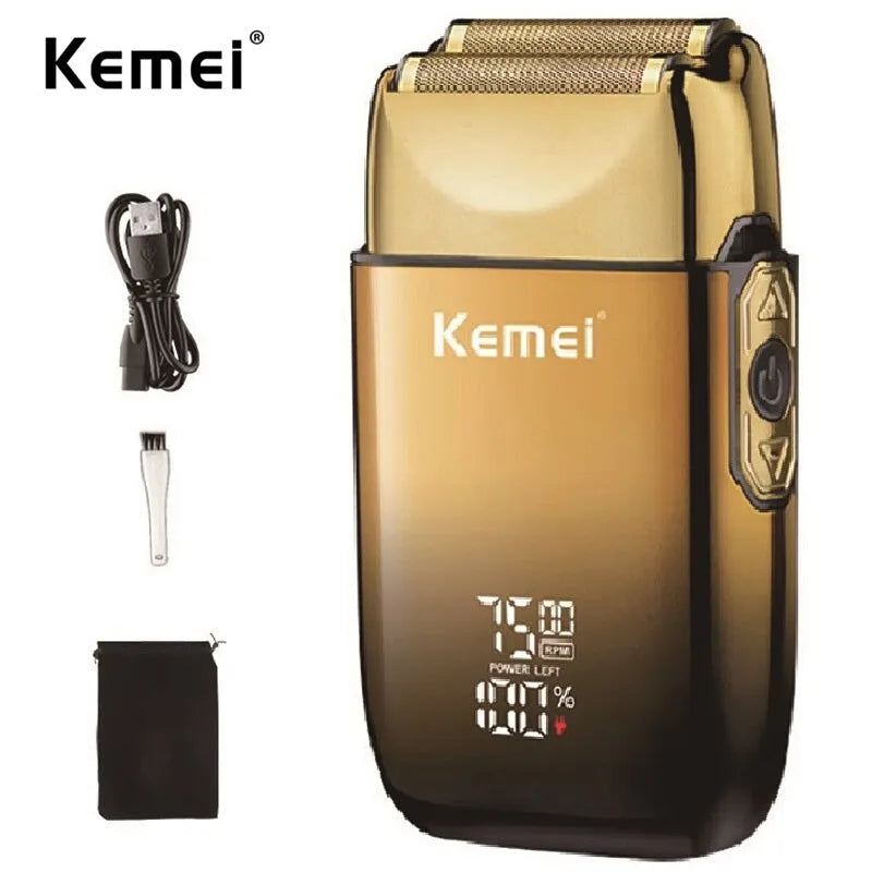 Kemei All-Metal Electric Razors for Men - Cordless USB Rechargeable Foil Shavers with LCD Display and Integrated Beard Trimmer